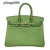 Cowhide Handbag Brkns Genuine Leather green crocodile skin belly with half honey wax small 25 with leatherUW9ITGQE