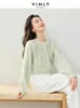 Women's Blouses Vimly Light Green Round Neck Thin Chiffon Shirt Long Sleeve Tops For Women 2024 Spring French Style Button Up Blouse M6328