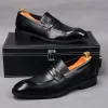 Britain Fashion Men's Brown Black Loafter Leather Oxford Flats Casual Shoes Mannelijke Homecoming trouwjurk schoenen