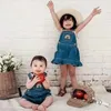 Sommer Kinder Denim Sets Stickerei Rainbow Baby Strampler Schwester Bruder Match Kleidung Mädchen Kleider 240327