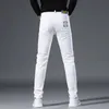 Jeans masculino designer italiano de ponta de ponta de jeans branca de cabs