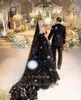 Party Dresses Toofgon Black Glitter Tulle Long Prom Women Appliques Lace Formal Occasion Dress Transparent Evening Gowns 2024