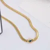 Chains Fashion Clavicle Chain Oval Eye Pendant Dark Blue Rhinestone Necklace Titanium Steel Jewelry