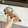 High quality leather bottom high-heeled sandals fashionable cotton printed leather lining pointed toe dress shoes runway parties wedding elastic shoes With box