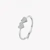 Clusterringe Europäischer und amerikanischer S925 Silber Double Heart Sprudel Diamond Ring geeignet für den süßen Stil von Frauen, herzförmig