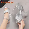 VOESNEES 2022 Mode Nieuwe vrouw Summer Silvery High Heel 14 cm dames feestjurkschoenen transparante platformsandalen voor vrouwen