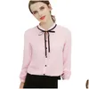 Women'S Blouses & Shirts Women Autumn Tops Office Ladies Chiffon Blouse Long Sleeve Bow Slim White Shirt Bodycon Work Blusas Mujer 21 Dh345