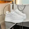 Casual Shoes 7cm äkta läderkvinnor vulkaniserar dolda höga klackar plattform kil vår hösten chunky sneakers sommarsport