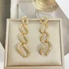 Stud Earrings EYER Luxury Women's Wedding Party Gold Color Blue Hollow Chain Tassel Full Zircon Stone Jewelry Accessories