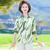 Frauenblusen Kleidung Streifen Druckknopf Hemd Frühling Sommer elegant Modebluse 3/4 Ärmeln lose Tops Büro Lady Blusas