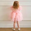 Robes de fille Summer Children's Princess Robe Bubble Sleeves First Birthday Birthday Mariage de mariage Fleurée Performance