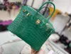 Designer Handmade 7a Handbag Bikns Genuine Leather High gloss crocodile belly leather 25CM womens elegant stylish luxury greenC4MQ