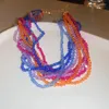 Charker Minar Creative Candy Color Crystal Beads Colar de miçangas para mulheres Multi em camadas Twisted Chokers Declaração Pendientes