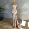Runway Dresses Satin Celebrity Champagne Pink Beading Mermaid Sequins Ruched Sexig Vintage Side Split Formal Prom Party Evening Gowns