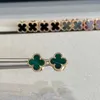 العلامة التجارية الأصلية 925 Sterling Silver Van Small Clover أقراط مطلية بنسبة 18 قيراطًا للذهب الوردي ، الإصدار الأبيض العالي الأبيض العقيق