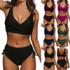 Swimwear femminile 2024 Women Bikini Set di costumi da bagno sexy in vita alta due pezzi da bagno arricciata da bagno anteriore incrociata da bagno da bagno a croce.