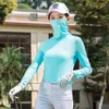 24SS Golf İlkbahar ve Yaz Güneş Koruma Giysileri Kadın Buz İpek Dipli Gömlek Yüksek Necked Pullover Yüz Maskesi Uzun Kollu Top Giyim