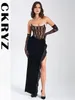 Casual Dresses Ladies Autumn Sleeveless Backless Tube Patchwork Side Slit Sexig Maxi For Women Fashion Evening Party Night Clubwear