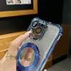 Spegel CD -fingerringhållare stötsäkert fodral för iPhone 15 plus 14 pro max 13 12 11 magnetisk trådlös laddningsgradient bling glitter kromad mjuk tpu -linsskydd