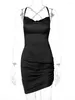 Casual jurken y2k mode solide kleur slip jurk dames nachtclub sexy low cutless zomer zomerdress strappy wrap hip