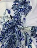 Robes décontractées de base Fashion Automne Nouveau Blue Print V-Col à manches longues Bohemian Robe Elegant Womens Belt Belt Lantern Gloche Ventes de vacances