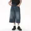 Men's Jeans Korean Style Vintage Summer Loose Male Wide Leg Knee Length Shorts 2024 Washed Fashion Denim Trouser