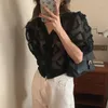 Blouses pour femmes Chic 3D Shirts floraux Plaid Blusas V-Col à col courte Camisas Single Breasted Ropa Mujer 2024 Tops d'été printemps