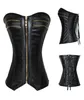 Steampunk Sexy Black Faux Leather Overbust Halter Corset Top Waist Corselet Burlesque Costume Push Up Corsets7305071
