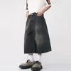 Men's Jeans Korean Style Vintage Summer Loose Male Wide Leg Knee Length Shorts 2024 Washed Fashion Denim Trouser