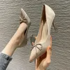 Chaussures habillées pompes Bowtie Small Size Talons hauts Bridal 43 Toe ultra pointu 33 Satin Femmes Plus Slip on Stiletto Rhingestone Silk Metal