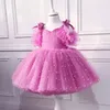 0-5 anni abito da bambina vestito per bambini vestito da battesimo per perle mesh principessa abito tutu bordo abito da festa di compleanno abito da bambina 240407