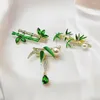 Brooches Exquisite Crystal Pearl Bamboo Leaf Brooch Mini Panda Stylish Lapel Pins Sweater Hat Badges Jewelry Accessories Couple Gift