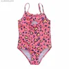 One-pièces 2024 Girls Swimsuit Swimsuit Léopard Print Childrens Swimsuit de 7 à 14 ans Chapeaux de bain d'été pour enfants de 7 à 14 ans Q240418