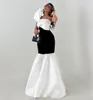 Elegante lange WhiteBlack Satin Abendkleider mit Bogen Meerjungfrau ärmellose muslimische bodenlange Reißverschluss -Rücken -Abschlussballkleider für Frauen