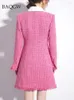 Vestidos casuais bloco colorido luxo doce tweed para mulheres lapela de manga comprida cintura alta emendada com peito de peito elegante fêmea feminina