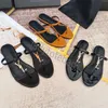 CASSANDRA Patent Leather Flat Sandals With Gold Lettering Logo flip-flops Rubber Sole With Web Strap Women Slippers Big Size 34-43