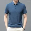 Polos Polos Men's Polo Ice Silk Summer Lop-Up Hollow Courte-manche 2024 T-shirt de mode Business Business Vêtements de marque masculine