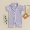 Baby Pajamas Romper Boys Girls Sleepwear Short Sleeve Lapel Jumpsuit born Infant Casual Homewear Clothes Summer 240418