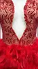 Повседневные платья высококачественные женщины знаменитость красное платье кисточки Элегантное вечернее вечеринка мини -сексуальные модные перья выпускной