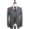 Costumes masculins des hommes à la laine grise rétro gris gris et brun tweed tweed british style 3 pièces personnalisées slim fit blazer mariage