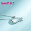 Pendants Exquisite Moon Star Charm Clavicle Collar Necklace Solid 925 Sterling Silver Jewelry Clear Cubic Zircon Crystal Party Accessory