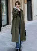 Kvinnors trenchrockar Lanmrem Green Coat för kvinnor LAPEL Double Breasted Loose Fashion Streetwear Clothes Korean Style 2024 Autumn 2DA5256