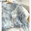 Women's Blouses Chiffon Women Shirts Slim Waist Summer 2024 Blusas Mujer De Moda Fashion Tie-dye Long Sleeve See Throught Blouse Tops