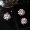 Stud Earrings ORSA JEWELS Brilliant Pink Flower Earring 925 Sterling Silver Rotatable 5A Zirconia Jewelry For Women LME03