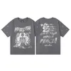 (hell Series) High Street Washed and Worn Heavy Industry Head Printed Short Sleeved Mens Womens T-shirts Summer