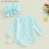 Einszene Vorschulmädchen Rush Schutzanzug Jumpsuit Langarmed Blumendruck Baby Falten-Badeanzug 2-teiliger Badeanzug mit Schwimmkappe Q240418