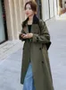 Kvinnors trenchrockar Lanmrem Green Coat för kvinnor LAPEL Double Breasted Loose Fashion Streetwear Clothes Korean Style 2024 Autumn 2DA5256