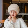 Berets Mink Skin Paille Hat d'hiver mode Bow Béret féminin Russe Russe Middle and Elderly Elegant Warmth Gift