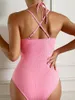 Damskie stroje kąpielowe różowy jeden kawałek stroju kąpielowego Kobieta Ruffle seksowna głęboka v szyja garnitur w kolorze odzieży plażowej kąpiel dla kobiet Monokini