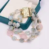 STRAND GG SIERADE 7.7 '' Handgemaakte armband Natuurlijke blauwe aquamarine Pink Morganite Stone Lady Party Geschenken Bangle